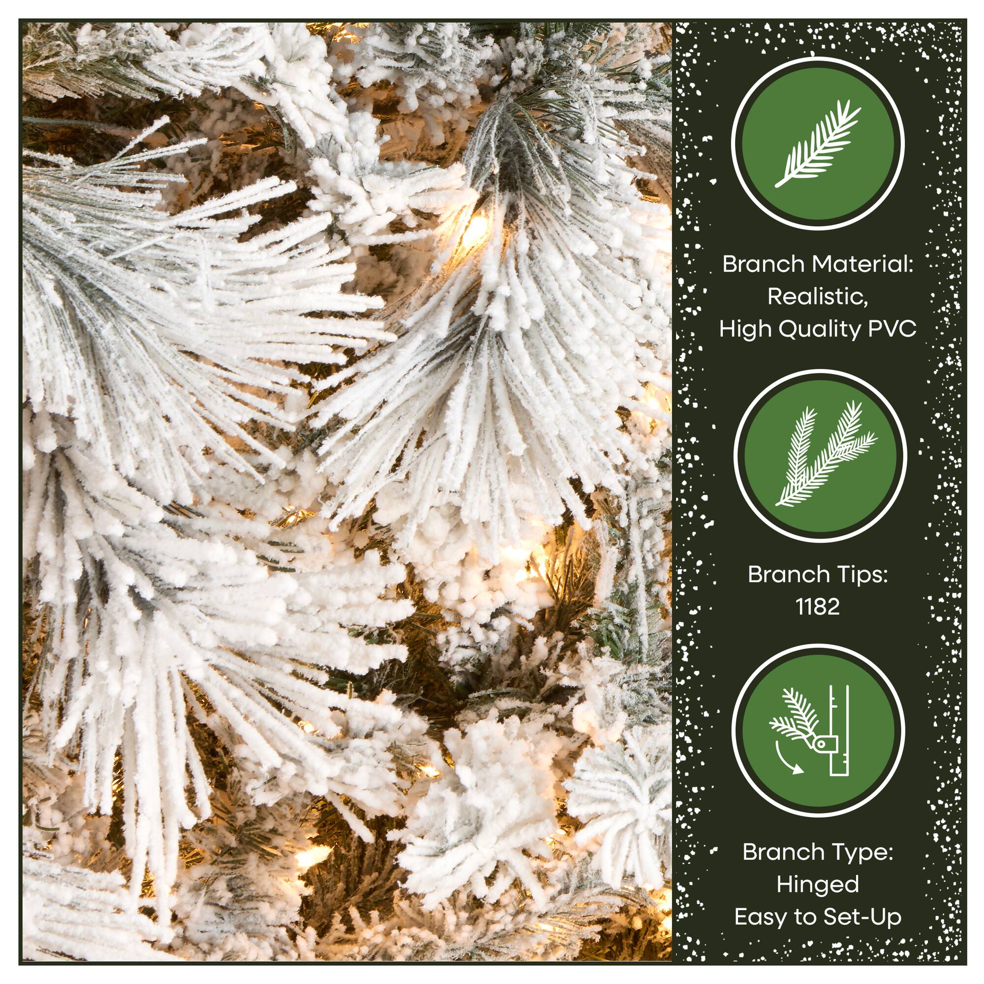 7.5ft. Pre-Lit Flocked Bavarian Pine Artificial Christmas Tree, Clear Lights